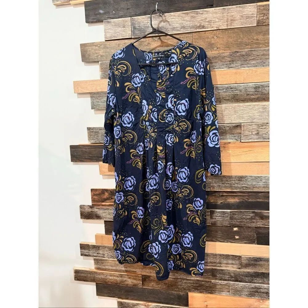 Gudrun Sjoden Floral Blue Midi Dress underarms wear Sz Large
